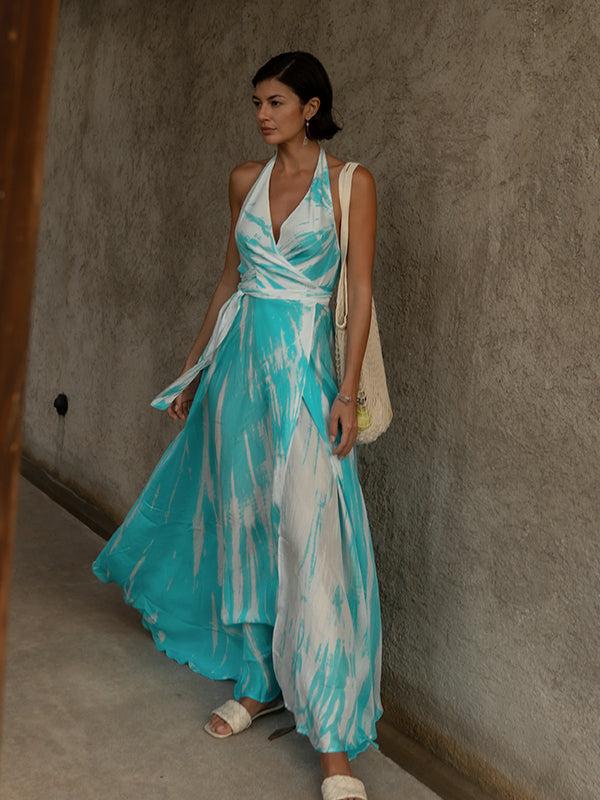 Anna Kosturova Silk Halter Wrap Dress