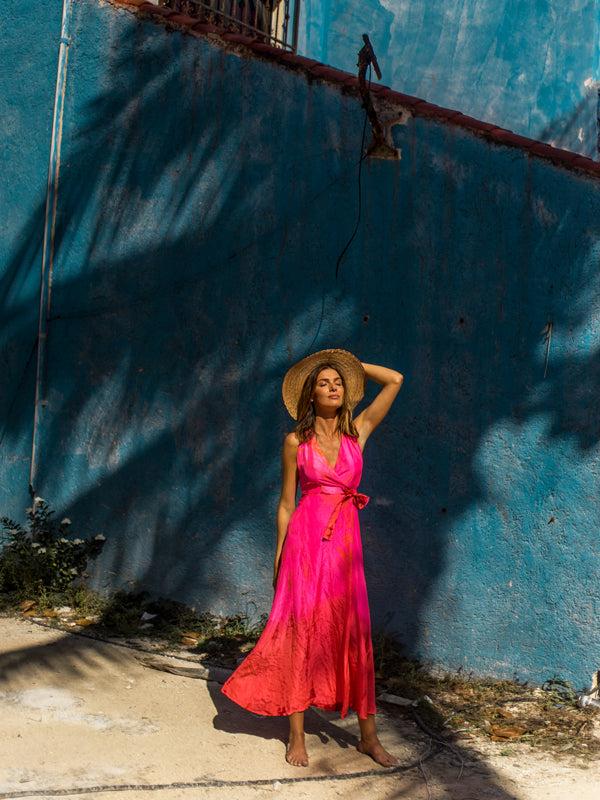 Anna Kosturova Silk Halter Wrap Dress