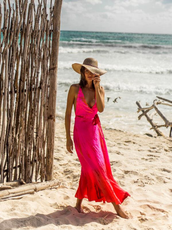 anna kosturova Silk Halter Wrap Dress