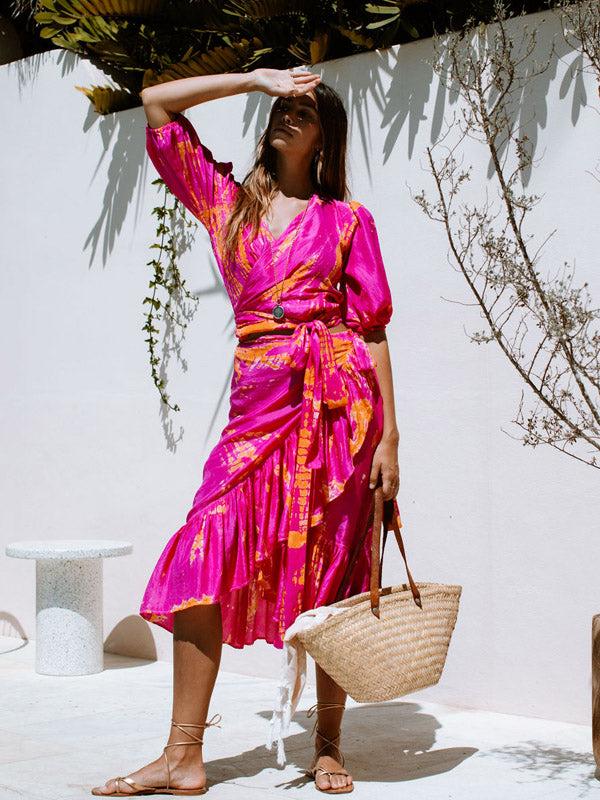 Anna Kosturova Silk Rio Wrap Midi Skirt