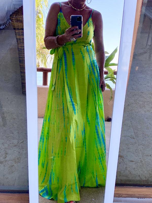 Anna Kosturova Silk Wrap Slip Maxi Dress