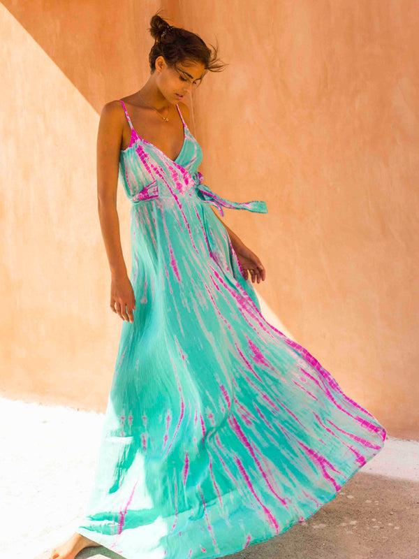 Anna Kosturova Silk Wrap Slip Maxi Dress