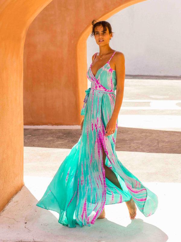 Anna Kosturova Silk Wrap Slip Maxi Dress