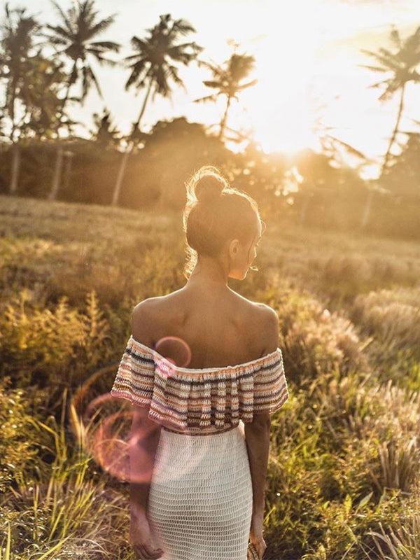 Anna Kosturova Crochet Carmen Off Shoulder Midi Dress - Cream
