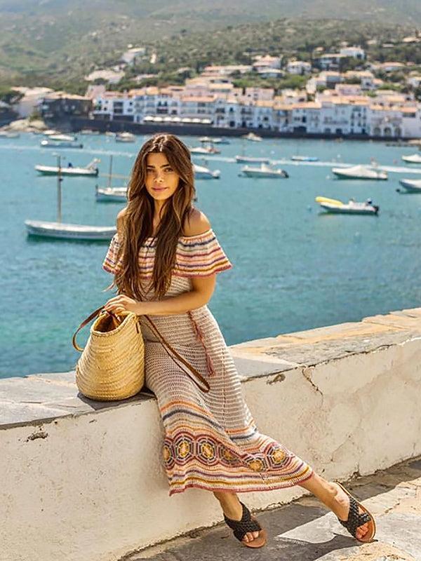 Anna Kosturova Crochet Carmen Off Shoulder Midi Dress - Cream