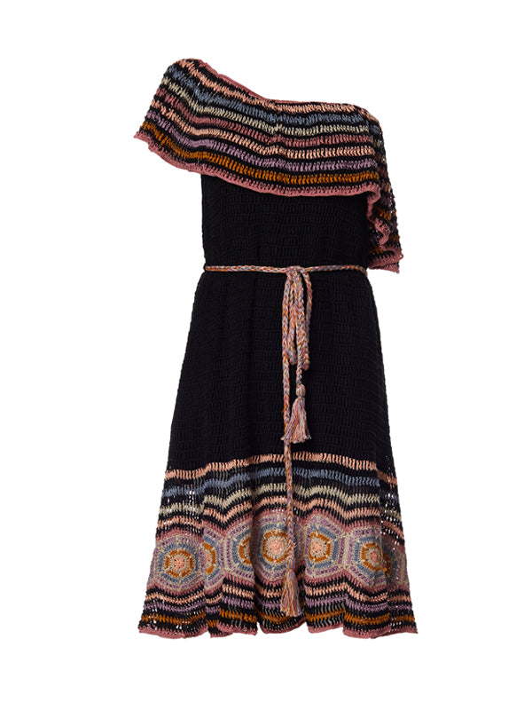 Anna Kosturova Crochet Carmen Off-Shoulder Mini Dress - Black