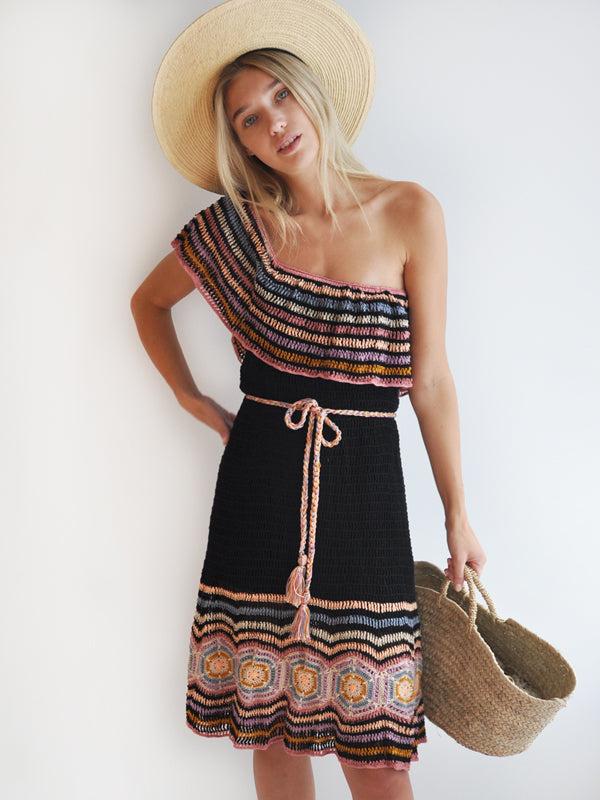 anna kosturova Crochet Carmen Off-Shoulder Mini Dress - Black