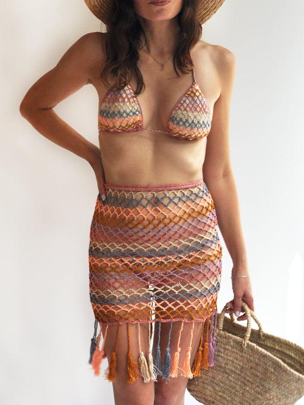 Anna Kosturova Crochet Dusk Rainbow Mesh Bikini Top