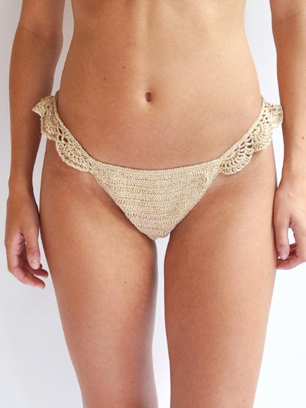 Anna Kosturova Crochet Filigree Banded Bikini Bottom - GOLD