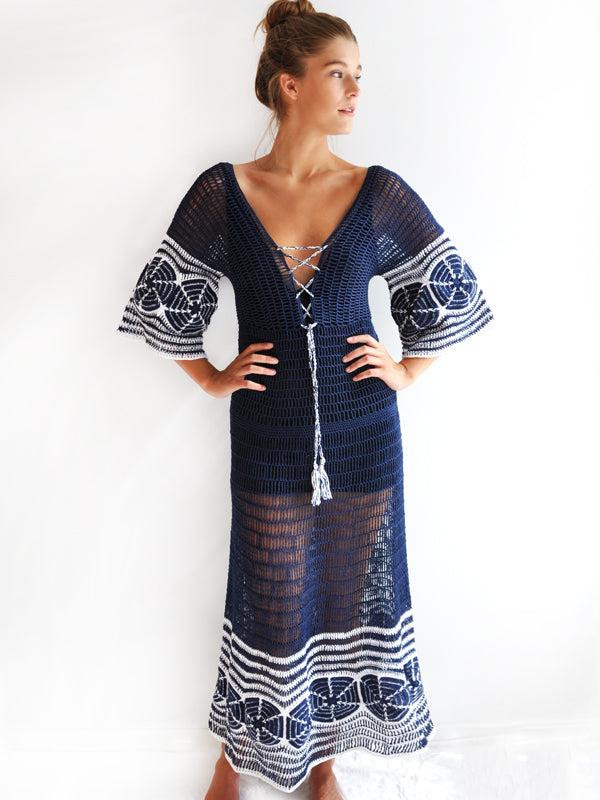 anna kosturova Crochet Indigo Sand Dollar Crochet Dress