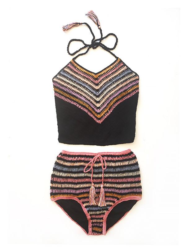 Anna Kosturova Crochet Michelle High Waisted Bikini Bottom - Black