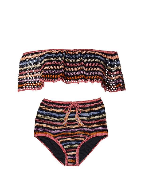 anna kosturova Crochet Michelle High Waisted Bikini Bottom - Black