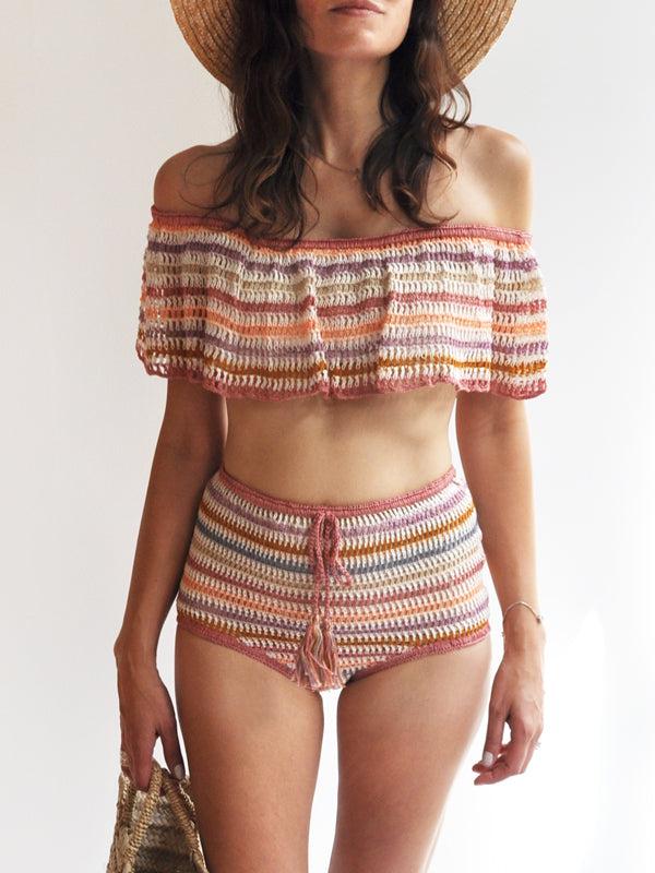 anna kosturova Crochet Michelle High Waisted Bikini Bottom - Cream