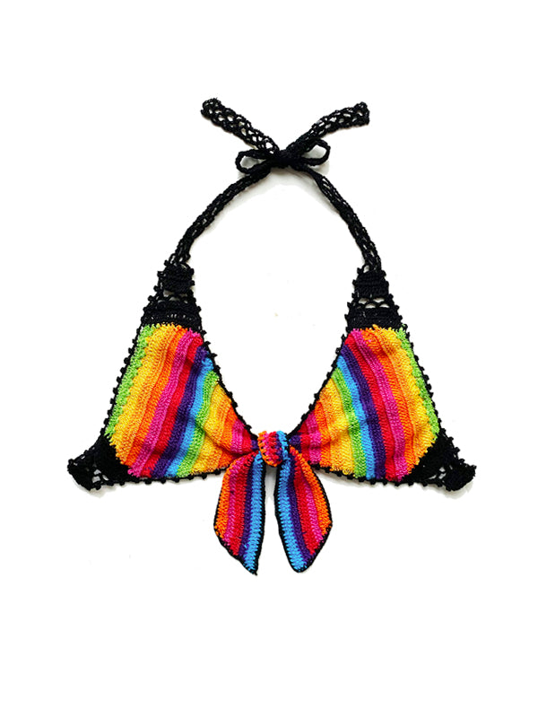 anna kosturova Crochet Rainbow Front Tie Halter Top