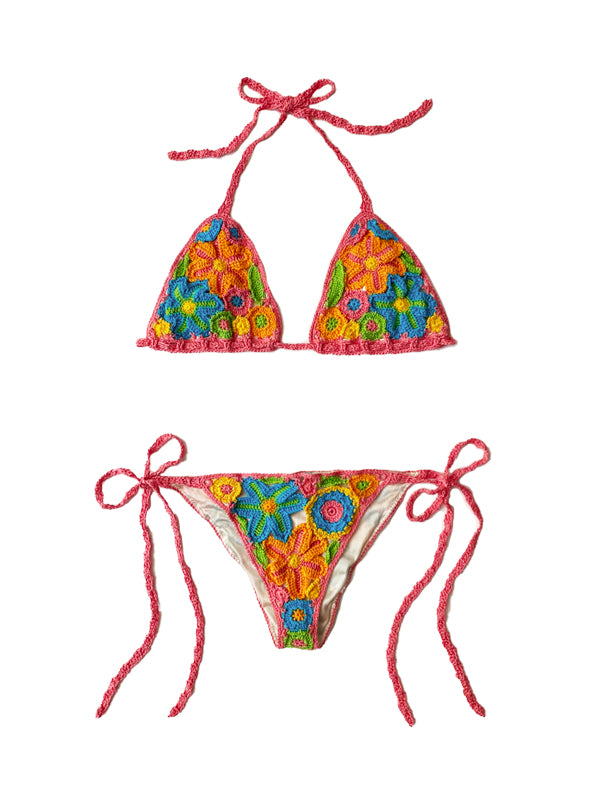 Anna Kosturova Crochet Rainbow Millefiori Bikini Bottom - Coral