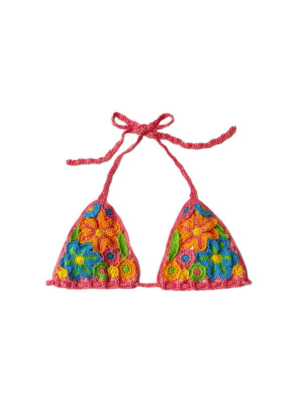 Anna Kosturova Crochet Rainbow Millefiori Bikini Top - Coral