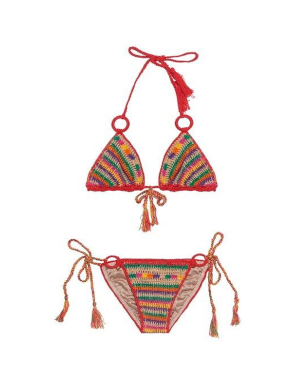 anna kosturova Crochet Red Stripe Ring Bikini Bottom