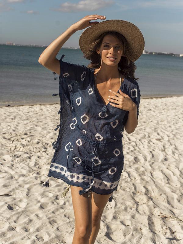 anna kosturova Indigo Sand Dollar Mini Dress Caftan