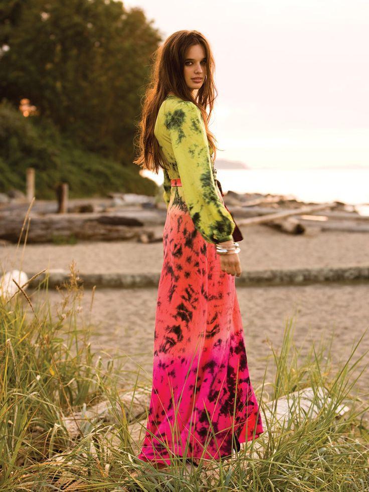 Anna Kosturova Silk Long Sleeve Wrap Dress - Astral Neon