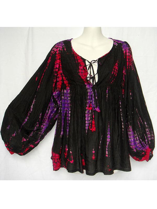 Anna Kosturova Silk Tie-Dye Billowy Sleeve Top - Neon Night