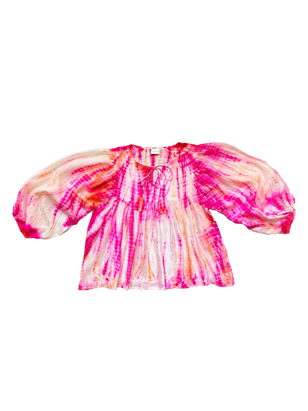 anna kosturova Silk Tie-Dye Billowy Sleeve Top - Sunrise
