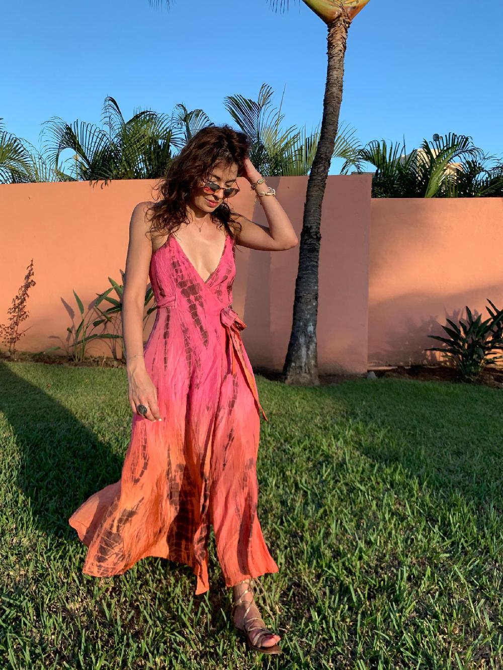 anna kosturova Silk Tie-dye Wrap Slip Dress - Cinnamon Spice