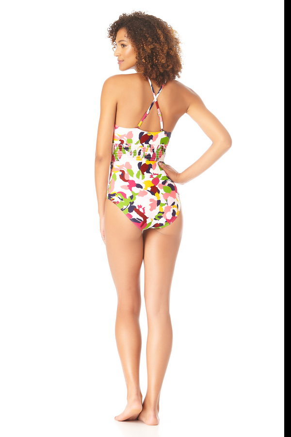 Anne Cole High Neck Smocked One Piece Swimsuit