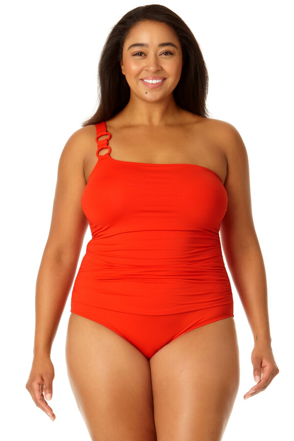 anne cole Ring Strap Asymmetric One Piece Swimsuit