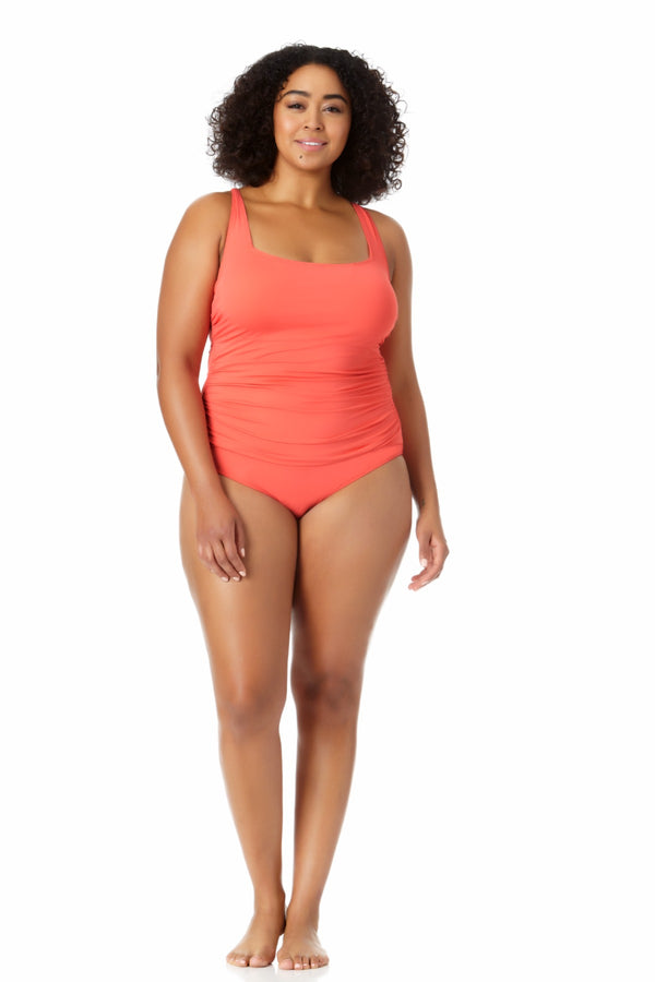 Anne Cole Square Neck Shirred One Piece