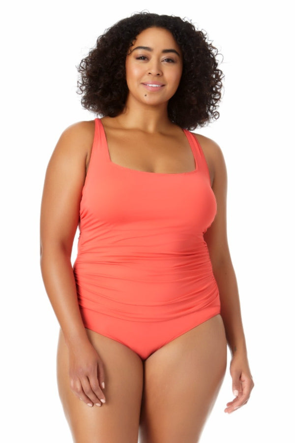 anne cole Square Neck Shirred One Piece