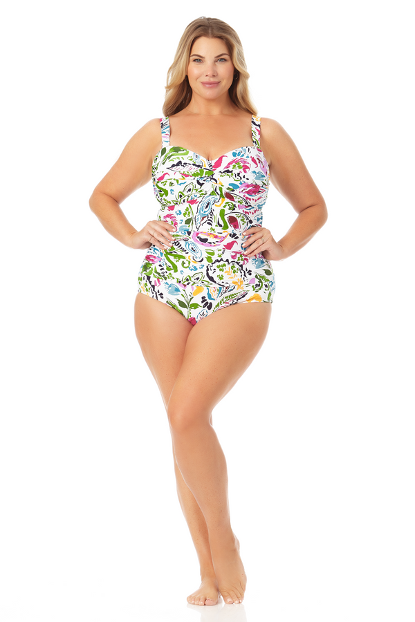 Anne Cole Twist Front Shirred One Piece Swimsuit