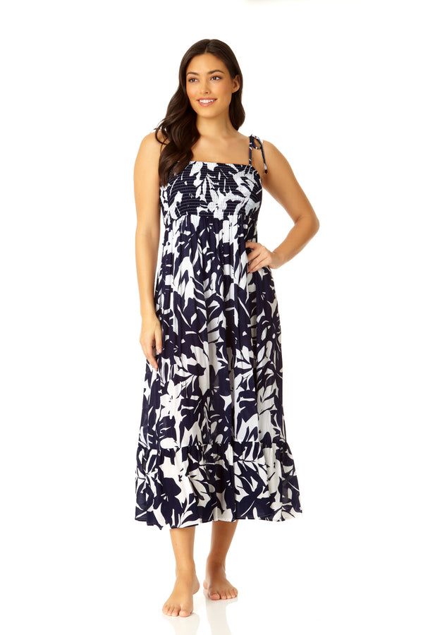 anne cole Women's Smocked Shoulder Tie Dress