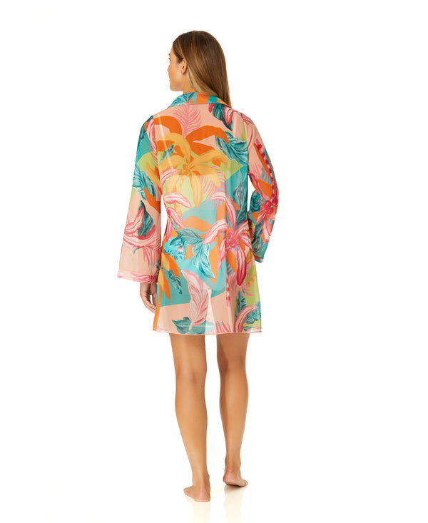 Anne Cole Women's 3/4 Sleeve Tie Open Front Cover Up