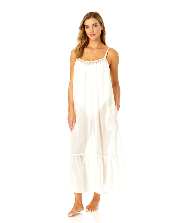 anne cole Women's Adjustable Maxi Dress with Seashell Trim Cover Up