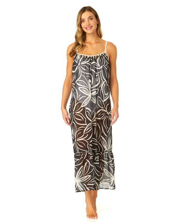 anne cole Women's Adjustable Maxi Dress with Seashell Trim Cover Up