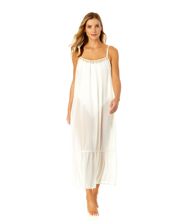 Anne Cole Women's Adjustable Maxi Dress With Seashell Trim Cover Up