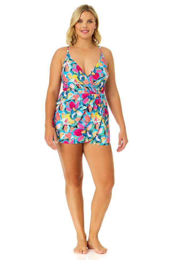 Anne Cole Women's Amalfi Floral Swim Dress With Skirted Bottom