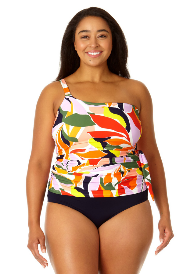 anne cole Women's Asymmetrical Side Tie Tankini Swim Top