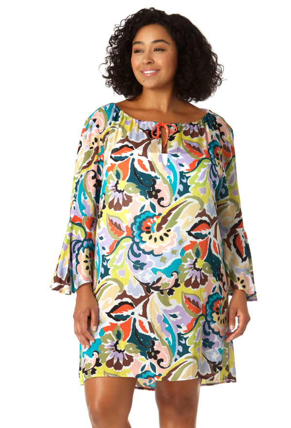 anne cole Women's Bell Sleeve Tunic Swimsuit Cover Up