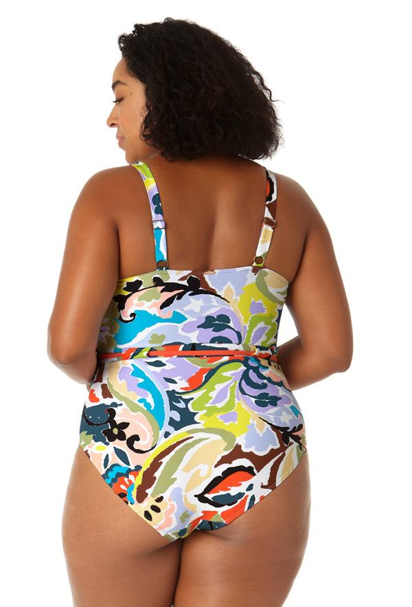 Anne Cole Women's Belted Square Neck One Piece Swimsuit