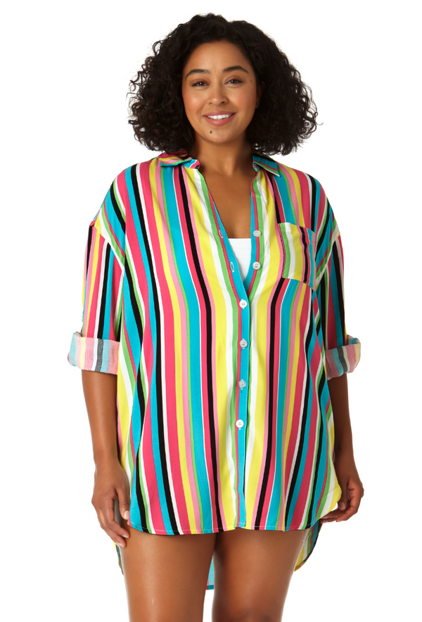 anne cole Women's Button Down Shirt Swimsuit Cover Up