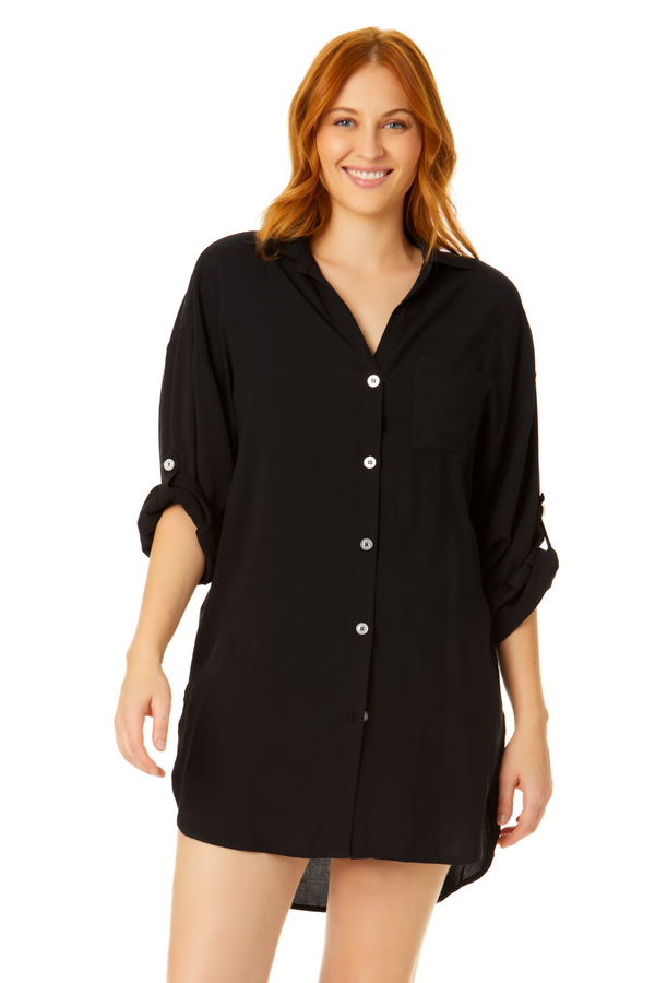 anne cole Women's Button Down Shirt Swimsuit Cover Up
