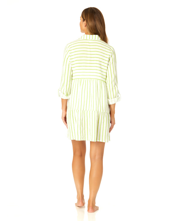 Anne Cole Women's Button Front Long Sleeve Tiered Dress Cover Up