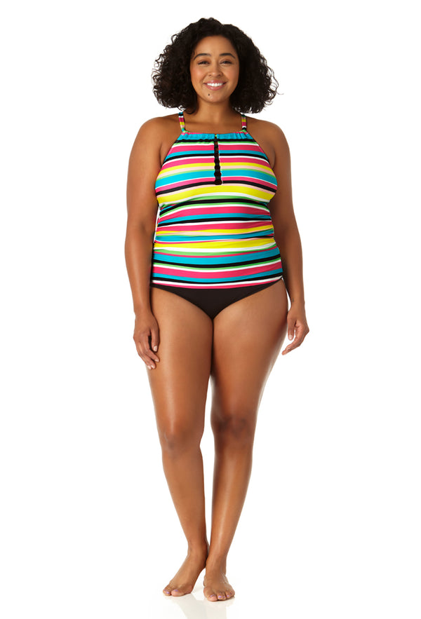 Anne Cole Women's Center Tab High Neck Tankini Swim Top