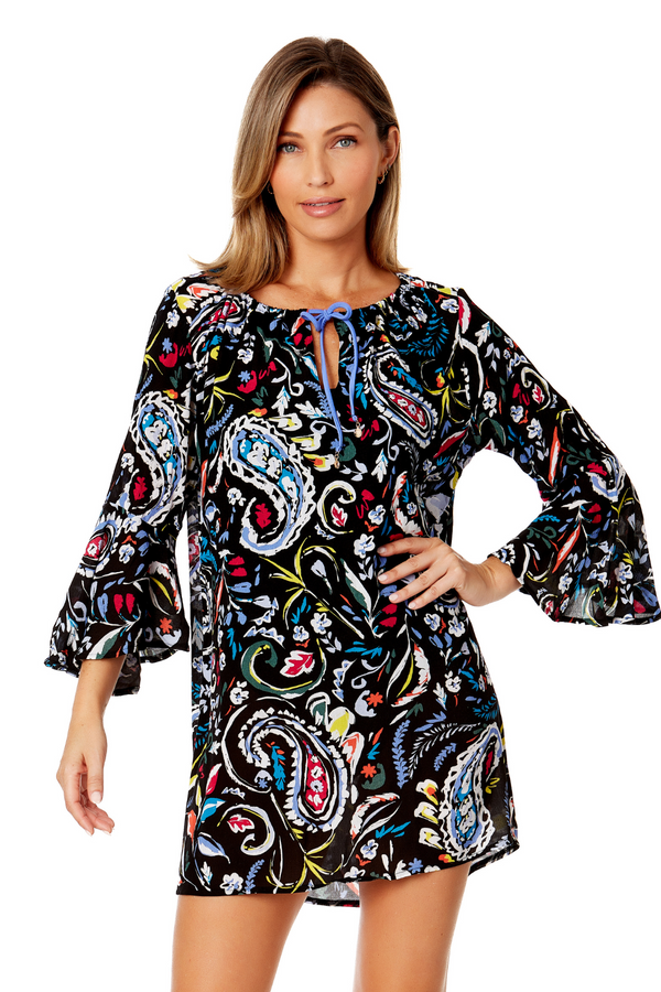 anne cole Women's Dance Floor Paisley Bell Sleeve Tunic Swimsuit Cover Up