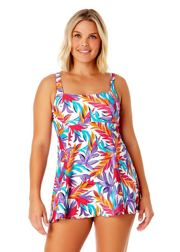 anne cole Women's Dance Floor Palm Square Neck Swim Dress