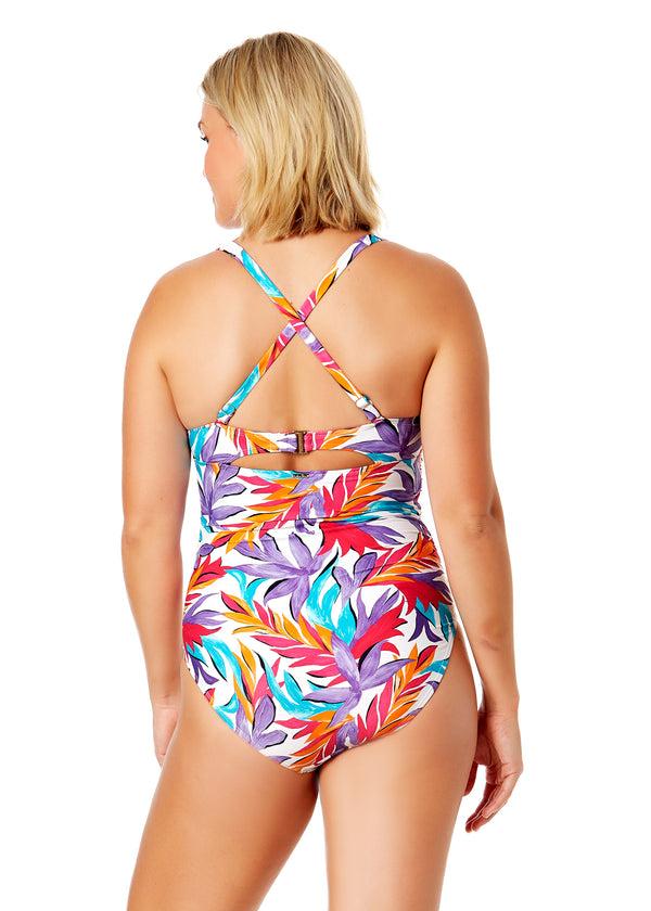 Anne Cole Women's Dance Floor Palm Underwire Surplice One Piece Swimsuit