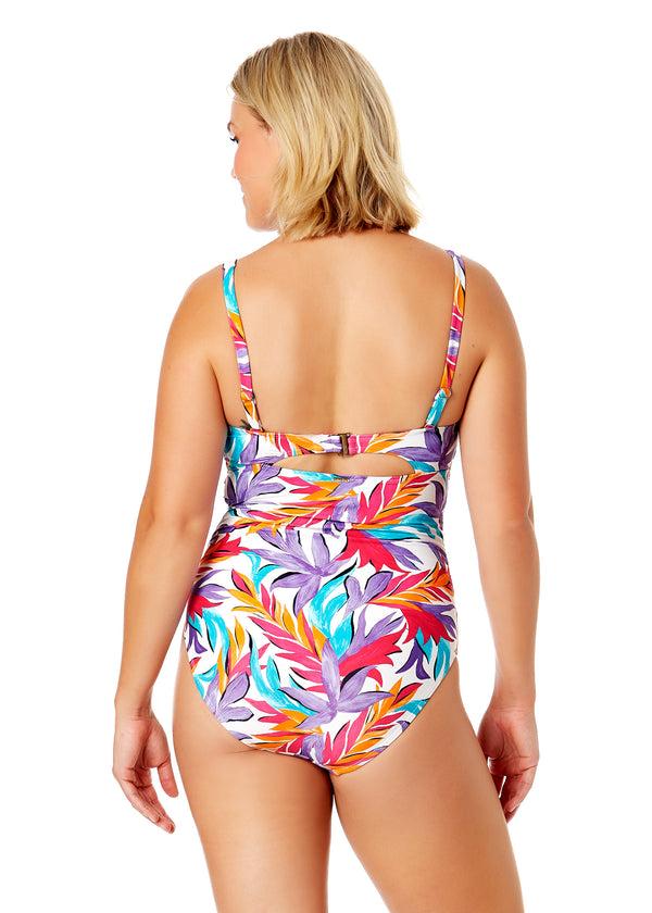 Anne Cole Women's Dance Floor Palm Underwire Surplice One Piece Swimsuit