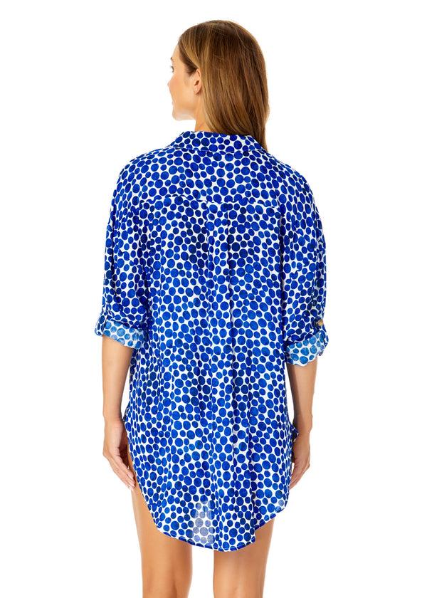 Anne Cole Women's Denim Dot Button Down Shirt Swimsuit Cover Up