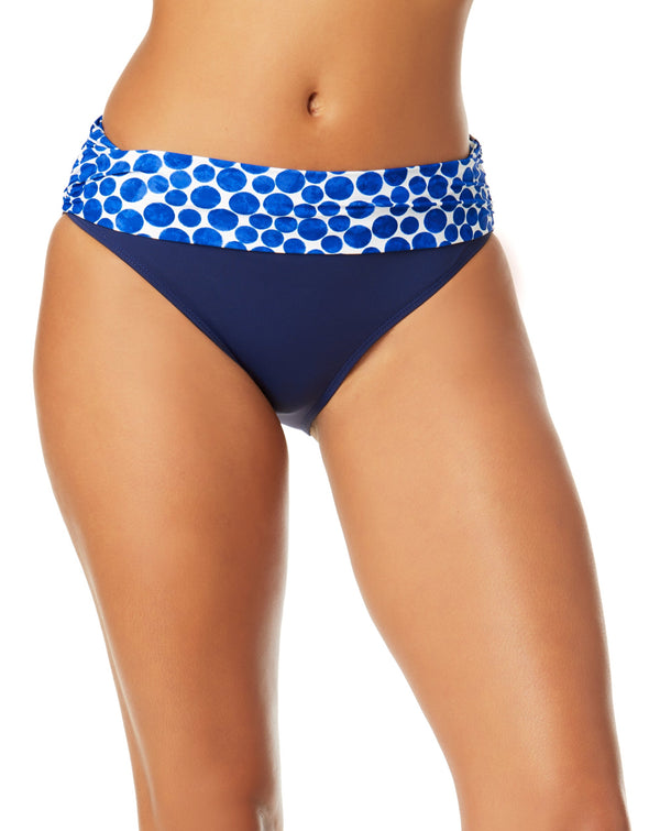 anne cole Women's Denim Dot Printed Fold Over Bikini Bottom